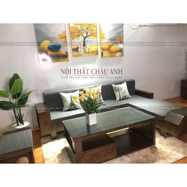 Sofa gỗ chữ L sồi Nga hiện đại cho phòng khách